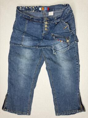 Vintage Y2K Mecca Femme Skirt Overlay Cargo Capri Jeans Zip Hem Size 11/12